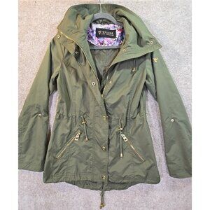 Guess Adirondack Jacket Hooded Olive Green Utility Windbreaker Lined Pockets XS